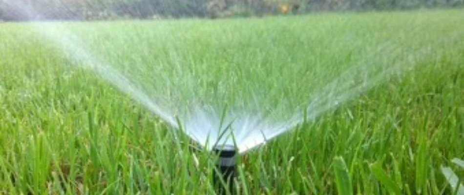 Running irrigation system on a lawn in Johnston, IA.